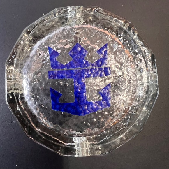 Royal Caribbean 4.5" Glass Ashtray Unisex Clear Excellent Vintage Nautical Logo - Picture 3 of 3